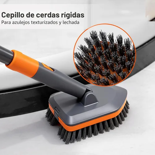 Vista 4 de Cleanhome - Cepillo para limpiar la pared del inodoro, bañera, fregadero 3 Different Function Cleaning Heads, 56" Extendable Long Handle, Bathroom