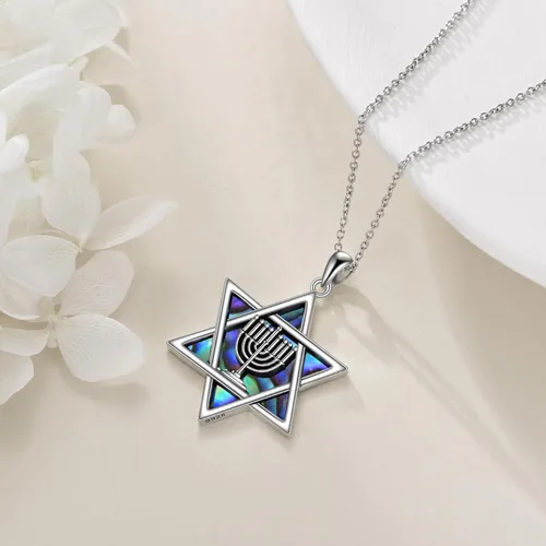 Vista 41 de YFN Collar de estrella de David de plata de ley, concha de abulón, árbol de la vida, joyería judía, regalos para mujeres y hombres