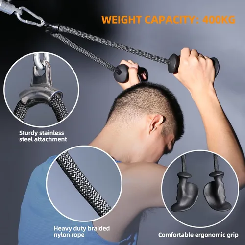Vista 3 de Tricep Rope 27 & 36 inches 2 Colors Fitness Attachment Cable Machine Pulldown Heavy Duty Coated Nylon Rope with Solid Rubber Ends
