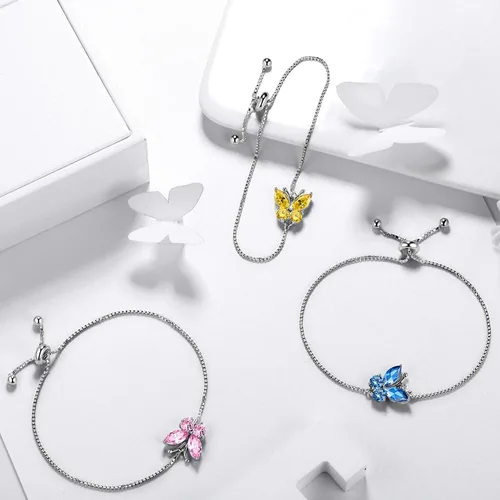 Vista 3 de Aurora Tears Butterfly Jewelry,Women 925 Sterling Silver Butterflies Birthstone Pendant NecklaceEarringsRings Wedding Gift