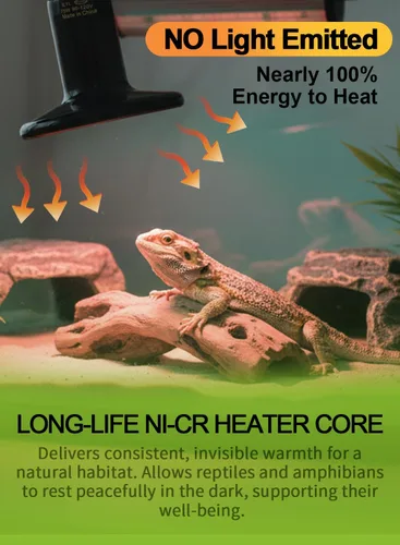 Vista 6 de Emisor infrarrojo de cerámica de 75 W, calentador de reptiles sin luz, para dragones barbudos, lagartos, tortugas, serpientes, anfibios y pollos