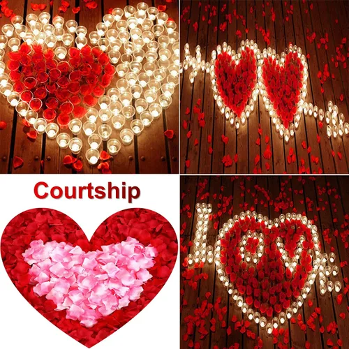 Vista 3 de 1000 pétalos de rosa falsos para noche romántica, creación de ambiente festivo romántico, para propuesta de matrimonio, boda, día de San Valentín