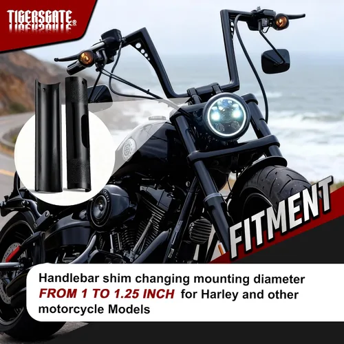 Vista 5 de Adaptador elevador de manillar negro, calza de manillar que cambia el diámetro de montaje de 1 a 1.25 pulgadas para modelos Harley