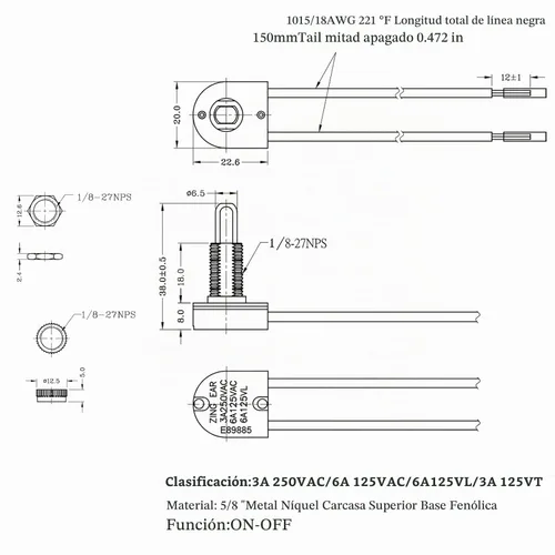 Vista 7 de Interruptor de botón Zing Ear ZE-107M ON-Off 5/8" Lámpara de luz 3A