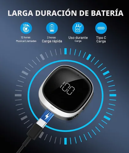 Vista 7 de COMSOON Adaptador Bluetooth AUX para Coche, [Pantalla LED] Receptor Bluetooth 5.3 para Altavoz/Estéreo Doméstico/Auriculares con Cable, Receptor