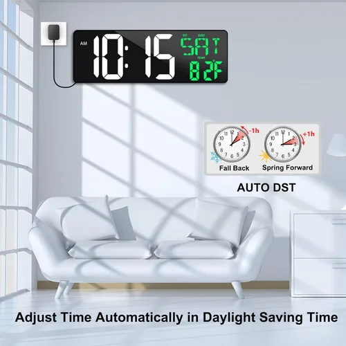 Vista 6 de Reloj de pared digital grande de 17 pulgadas con control remoto, atenuador automático, temperatura de fecha, temporizador Large clear display