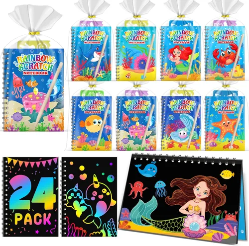 Vista 11 de Recuerdos de fiesta para niños: paquete de 4 cuadernos de arte de rascar arcoíris para estudiantes, regalos a granel para aula para niñas y niños