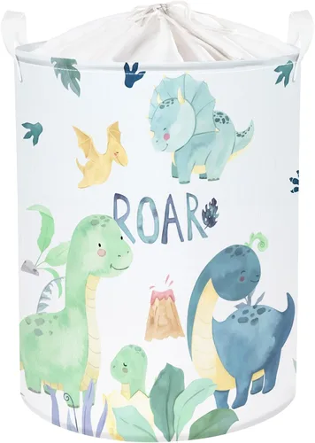 Vista 8 de Clastyle Adorable acuarela verde dinosaurio estante cesta volcán hoja de palma plegable cubo de almacenamiento rectangular ropa libros juguetes cubo