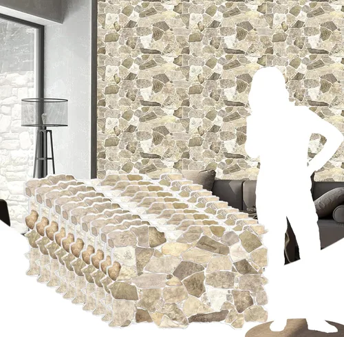 Vista 21 de Dundee Deco Paneles de pared 3D de piedra sintética de PVC marrón, 3.2 pies x 2.1 pies (98cm x 63cm), paquete de 10, decoración de paneles de pared