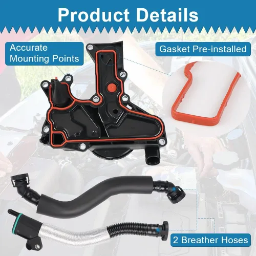 Vista 5 de Kit de manguera de respiradero de separador de aceite de ventilación del cárter del motor de la válvula PCV Compatible con Audi A3 A4 A5 Q5 TT VW