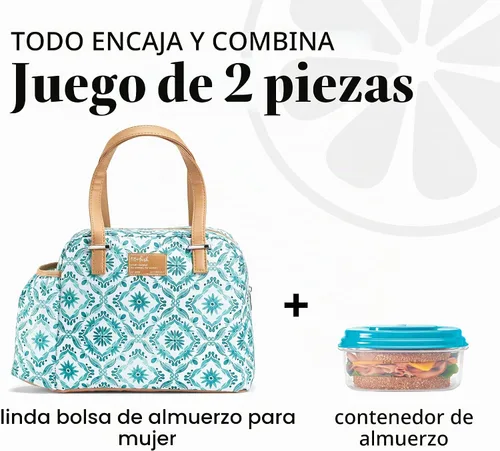 Vista 2 de Fit & Fresh Lonchera grande aislada a prueba de fugas y resistente a las manchas para mujer con bolsillo expandible para botella, cierre