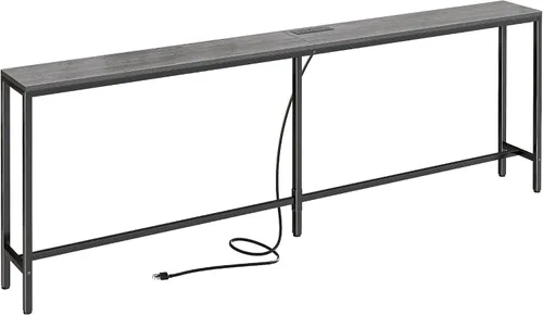 Vista 20 de SUPERJARE Mesa consola con tomacorriente, mesa de sofá de 63 pulgadas con estación de carga, mesa de entrada estrecha, mesa de pasillo delgada, mesa