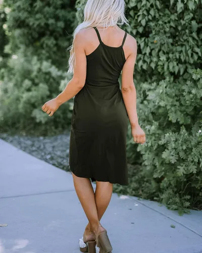 Vista 6 de NOLLSOM Vestido casual sin mangas a rayas para mujer, vestido por debajo de la rodilla de verano con cuello halter, fruncido, entallado, con lazo
