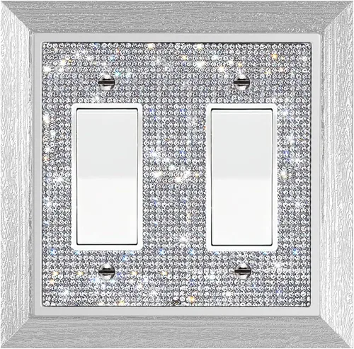 Vista 5 de Diamantes de imitación rosa brillante, placa decorativa para interruptor de luz de palanca simple, placa de cubierta decorativa, cubierta