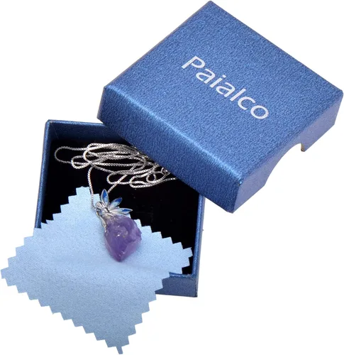 Vista 6 de Paialco Collar de plata de ley 925 con piedra áspera de piedra de amatista para mujer