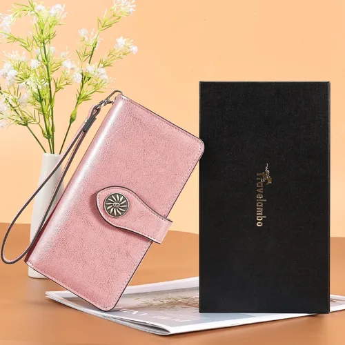 Vista 6 de Travelambo Cartera de mujer con bloqueo RFID para tarjetas de crédito, cartera de cuero de gran capacidad