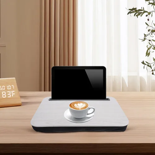 Vista 7 de Elevador portátil ajustable para computadora portátil para cama y sofá, escritorio ergonómico para estudiantes con soporte multiángulo, mesa ligera