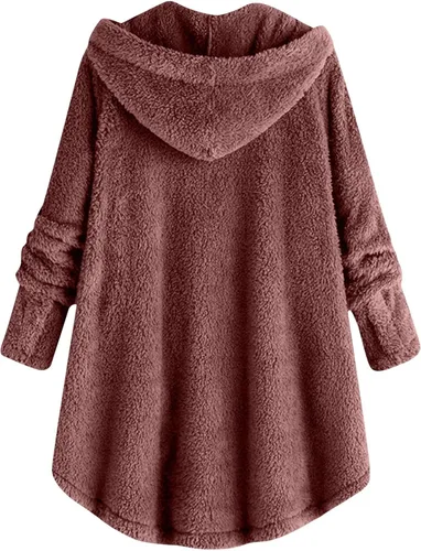 Vista 5 de Sudadera para mujer, cómoda y larga, con capucha, de sherpa, con bolsillos de forro polar, manga larga, ropa exterior