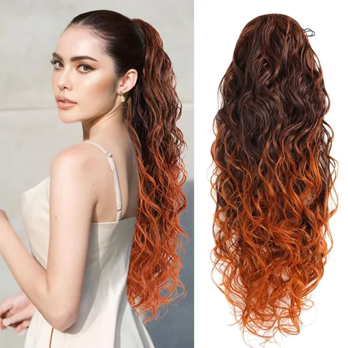 Vista 14 de Icono de la moda - Extensión de cola de caballo rizada ondulada con clip, cabello real, cola de caballo negra, extensiones de cordón con clip