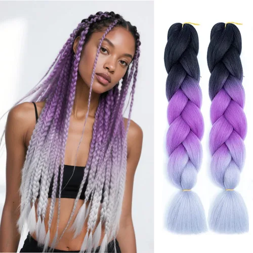 Vista 13 de 6 juegos de extensiones de cabello Kanekalon trenzado y sombreado, pelo de fibra sintética de alta temperatura de 24 pulgadas para trenzas crochet