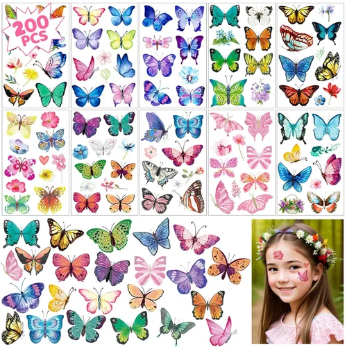 Vista 8 de Tatuajes de mariposa para niños y mujeres, 100 calcomanías temporales de mariposa coloridas e impermeables para recuerdos de fiesta, regalos