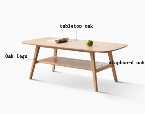Vista 4 de Mesa de centro 100% de madera maciza con estante de almacenamiento abierto, mesa de centro baja de roble, mesa de estudio moderna japonesa para sala