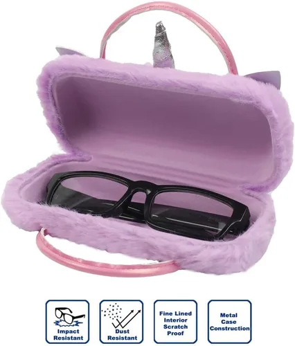 Vista 2 de JAVOedge Estuche rígido para niños, niñas, niños, carcasa rígida con asa y paños Peludo Púrpura