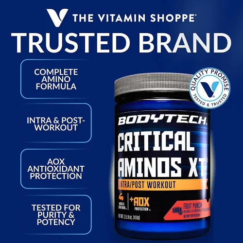 Vista 2 de BodyTech Critical Aminos XT - Aminoácidos en polvo con glutamina, citrulina y carnitina, aminoácidos esenciales para antes del entrenamiento
