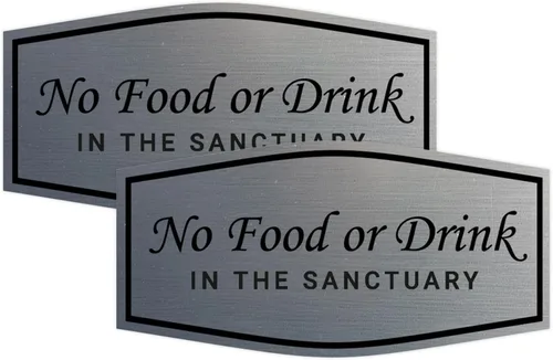 Vista 34 de Fancy No Food Or Drink In The Sanctuary Letrero (Negro) - Pequeño (paquete de 1)