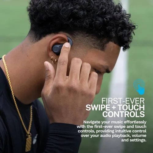 Vista 2 de JLab JBuds Sport ANC 4 True Wireless Bluetooth Audífonos + Estuche de Carga, Grafito, Controles de Deslize + Toque, Cancelación Activa de Ruido