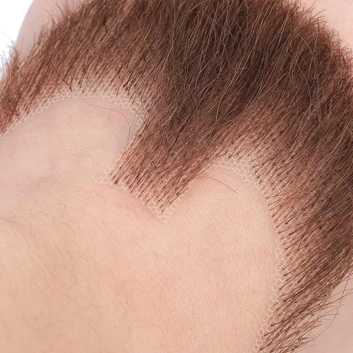 Vista 2 de CLIONE Disfraz de barba falsa, pelo facial, bigote de cabra falso, 100% cabello humano, barba con adhesivo atado a mano, maquillaje, barba de encaje