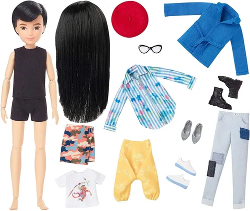 Vista 3 de Creatable World Deluxe - Kit de personajes personalizable, pelo liso negro
