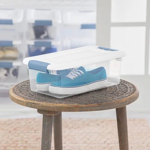 Vista 7 de Sterilite - Paquete de 12 contenedores de almacenamiento con pestillo para debajo de la cama, con tapas, de plástico transparente, 6 cuartos
