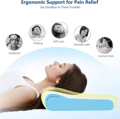 Vista 13 de ZAMAT Almohada de espuma viscoelástica para aliviar el dolor de cuello, almohada cervical ergonómica ajustable para dormir, almohada ortopédica