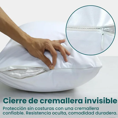 Vista 4 de Protectores de almohada impermeables con cremallera, tamaño Queen, paquete de 2 fundas protectoras de almohada con cremallera, fundas protectoras