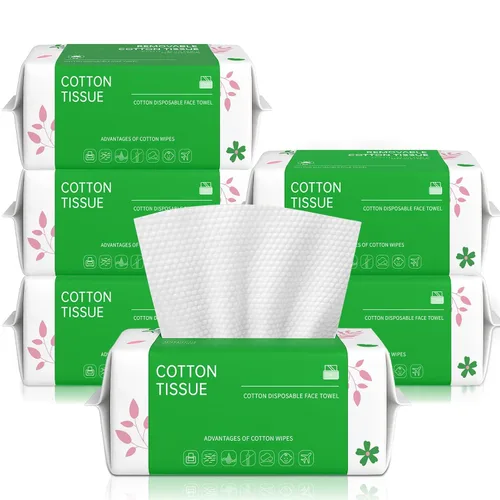 Vista 9 de Toallas faciales desechables, 100 unidades, toallas faciales biodegradables para piel sensible, paño facial ultra suave y grueso, toallitas secas