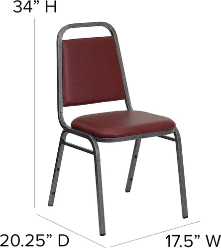 Vista 2 de BizChair Silla apilable trapezoidal, marco de la vena del vinilo de Borgoña/de plata