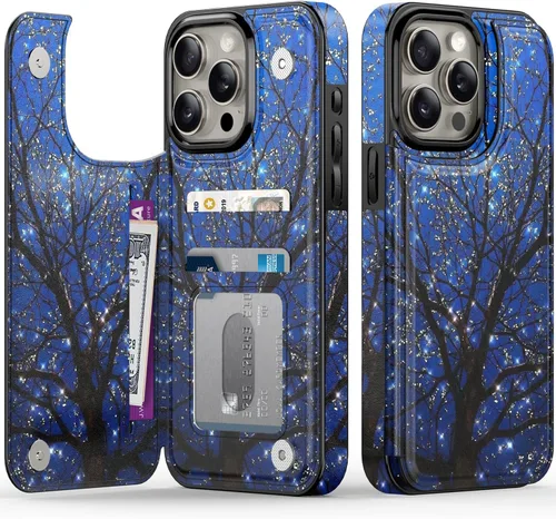 Vista 56 de FUNMIKO Funda tipo cartera para iPhone 13 con tarjetero, bloqueo RFID, protección de grado militar y obras de arte impresas con rayos UV, cierre
