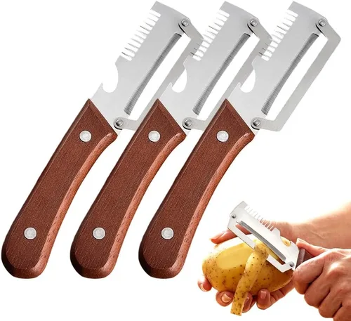 Vista 8 de Multi-Functional Vegetable Peeler for Kitchen, 2026 New Premium Vegetable Peeler with Wooden Handle and Bottle Opener, Stainless Steel Peeling Tool