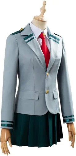 Vista 4 de DANGANCOS Womens Cosplay Tsuyu Asui Costume Anime School Girl Uniform Hoodie Jacket Outfit Dress Suit