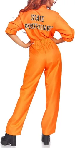 Vista 6 de Pivanzore Disfraz de prisionero para mujer, disfraz de cárcel de Halloween, disfraz de prisionero para adultos, disfraz de cosplay criminal