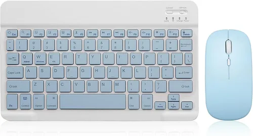Vista 12 de Paquete de 2 teclados y mouse Bluetooth Combo de teclado inalámbrico portátil recargable para Apple iPad, iPhone, iOS 13 y superiores, Samsung, Rosa