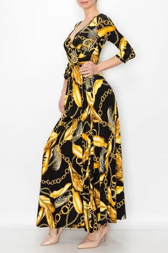 Vista 4 de MadeInUSA - Vestido largo estampado con cuello en V para mujer con mangas 34.