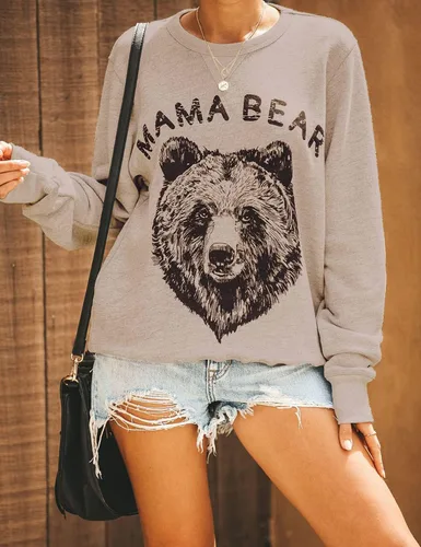Vista 2 de Blooming Jelly - Sudadera holgada de manga larga para mujer, de cuello redondo con estampado de mamá oso