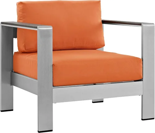 Vista 16 de Modway Sofá de aluminio y tela para patio al aire libre Shore en plata/gris