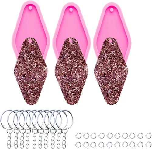 Vista 16 de 3 piezas de moldes de silicona de resina brillante con huella de pata para hacer llaveros DIY, molde de epoxi en forma de corazón con anillo