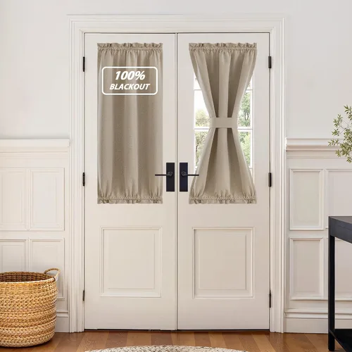 Vista 65 de NICETOWN Cortinas de Lino para Puerta Lateral - Cortinas Opacas con Aislamiento Térmico para Puerta Delantera Francesa para Sombra Pequeña