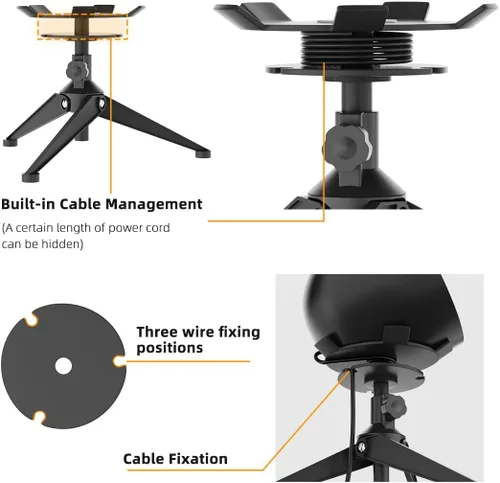 Vista 5 de Small Metal Tripod Holder for Echo Spot, Cute Desktop Speaker Mount Stand Portable with Cable Management, Adjustable Height from 4.3"-6.6", 1 Pack