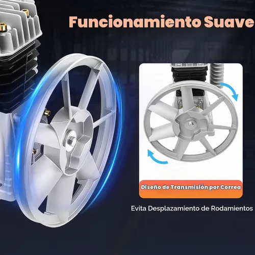 Vista 5 de Bomba de compresor de aire, 2HP 6.18CFM, bomba de lubricación de salpicaduras de aluminio de cilindro gemelo de una sola etapa (2HP, 6.18CFM)