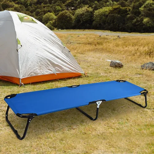 Vista 2 de Tangkula Catre plegable para campamento, cama portátil para acampar con marco de acero, catre portátil militar elevado para viajes adultos y niños
